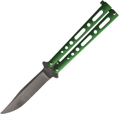 BC117GRSW Couteau Bear & Son Ballisong Butterfly Green 440 Stonewash USA - Livraison Gratuite