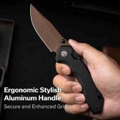 CE250932 — Couteau Civivi Elite Brova Top Liner Lock Lame Acier CPM S35VN Marron Foncé Manche Aluminium Noir Livraison Gratuite
