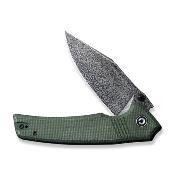 CIVC23027DS1 — Couteau Civivi Tranquil Lame Acier Damas Clip-Point Manche Micarta Canvas Vert Linerlock EDC Livraison Gratuite