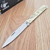 CMF05590117  Fraraccio – Couteau Pliant Sfilato Lame Acier Inox Manche Laiton Gravé Trinacria, Slip Joint Italy – Livraison Gratuite