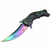 DSA019RB Couteau Dark Side Dragon A/O Lame Acier 3Cr13 Spectrum TiNi Manche Acier Spectrum Artwork Dragon – Livraison Gratuite