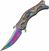 DSA019RB Couteau Dark Side Dragon A/O Lame Acier 3Cr13 Spectrum TiNi Manche Acier Spectrum Artwork Dragon – Livraison Gratuite