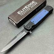 Lot de 3 EE10A96BL Couteau ElitEdge Stiletto | Lame Spear Point Acier 420C | Manche Black Stainless & Blue G10 Linerlock - Livraison Gratuite