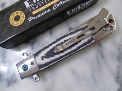 EE10B029GY Couteau ElitEdge Linerlock | Lame Drop Point Acier 440C Satin | Manche Black & Gray G10 Stainless Bolster - Livraison Gratuite