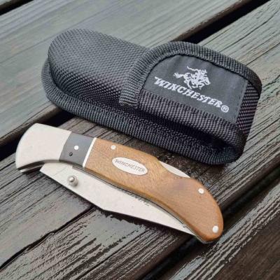 G2241785 Winchester Burl Wood Lockback – Couteau Pliant Lame Acier Inox Manche Bois Burl + Bolsters Inox Étui Nylon – Livraison Gratuite