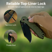 J1942XBGN — Couteau CJRB Pyrite Bowie AR-RPM9 Black PVD Lame Acier 59-61 HRC Manche G10 Vert Top Liner Lock Chasse Bushcraft Livraison Gratuite