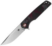 KKNJ354RD Couteau Pliant Klaken Warpath Lame Acier D2 Manche Fibre de Carbone Noire et Rouge Linerlock - Livraison Gratuite