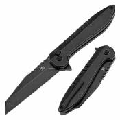 T1093F2 Kansept Kosame | Couteau Pliant | Lame Wharncliffe Acier 154CM Blackwash | Manche Titane Noir + FCarbone Bleu | Button Lock - Livraison Gratuite