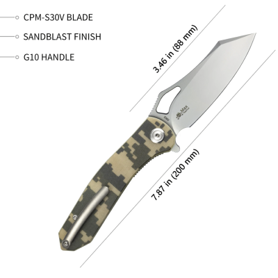 KUB310B Couteau Kubey Drake Camo G10 Lame CPM-S30V IKBS - Lvraison Gratuite