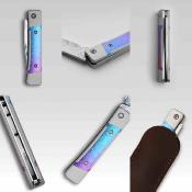 Ki2670A4 Kizer - Couteau Little Grand Manche Titane Cristallisé Lame Acier Damas Drop Point Slip Joint - Livraison Gratuite