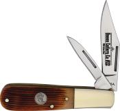 QAWB281 Couteau Queen Barlow Lame Clip/Spear Acier 1095HC Manche Os Amber Winterbottom Slip Joint - Livraison Gratuite