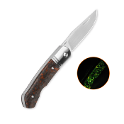QS175D QSP Heron Nitro V Orange Shredded CF Couteau Lame Acier Nitro-V Manche Plaquettes Carbone Phosphorescent Slip Joint - Livraison Gratuite