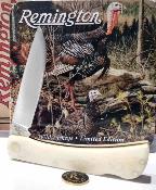 R15687 Coffret Collector Remington Turkey Tin – 2 Couteaux Pliants – Lames Acier Inox – Manche Os Blanc – Boîte Métal Vintage - Livraison Gratuite 