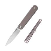 RS8061BC Real Steel Iris Coyote – Couteau Pliant Liner Lock | Lame Drop Point 12C27 Satinée | Manche G10 - Livraison Gratuite