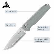 SRM258LGK2 Couteau SRM Terrier Lame Acier Laminé 140Cr Gris Manche G10 Ambi-Lock - Livraison Gratuite