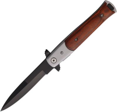 STT27107SL3 — Couteau S-TEC Stiletto Style Lame Acier Inox Noir Spear Point Manche Bois Brun Linerlock Clip Livraison Gratuite