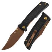 B2108A3 Couteau Bison Tenable Knives | Lame Acier Nitro-V Rose Gold Drop Point | Manche Black Alu | Liner Lock | Livraison Gratuite