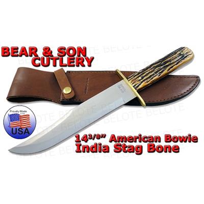 Couteau Bowie Bear & Son Lame Acier Carbone Manche Bois de Cerf Etui Cuir Made In USA BC502 - Free Shipping