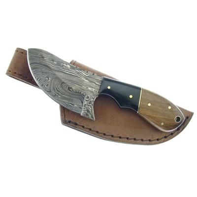 Couteau Damas 128 Couches Butcher Manche Bois & Corne Etui Cuir DM1062 - Free Shipping