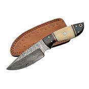 Couteau Damas Fixed Blade White Bone 256 Couches Manche Os/Corne Etui Cuir DM1085 - Free Shipping