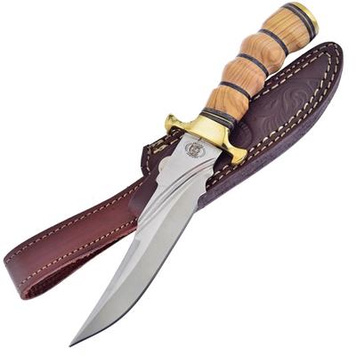Couteau de Chasse Rando Frost Lame Acier Carbone Manche Olivier Etui Cuir FCW6082OW - Free Shipping