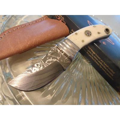 Couteau Old Forge Stubby Skinner Lame Damas 256 Couches Manche Os Etui Cuir OF037 - Free Shipping