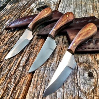 Lot de 3 Couteaux Bushcraft Skinner Lame Acier Inox Manche Bois Etui Cuir PA7991 - Free Shipping