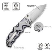 CIVC240283 Couteau Civivi Natterjack Clip Point Lame Acier 14C28N White/Black G10 Button Lock - Livraison Gratuite