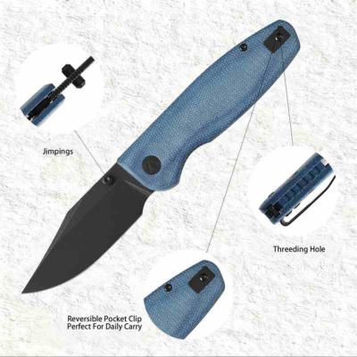 CMB21B Couteau CMB Made Knives Lucky | Lame Drop Point Acier 14C28N Blk | Manche Blue Micarta Liner Lock - Livraison Gratuite