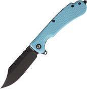 DGRPWTFBW Daggerr Knives Powie | Couteau Pliant Lame Clip Point Acier 8Cr14MoV Black Stonewash | Manche FRN Bleu Clair  - Livraison Gratuite
