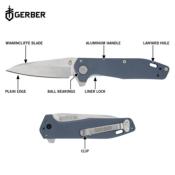 G1075374 Couteau Gerber Fastball Lame Wharncliffe CPM-MagnaCut Acier Manche Aluminium Bleu Sécurité Liner Lock USA - Livraison Gratuite
