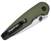 HTK06GRNS Couteau HIGHTRON Birdidi Lame Drop Point Acier D2 Manche Aluminium Vert Sécurité Button Lock -  Livraison Gratuite