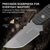 KI1086A2 Kizer Quartz – Couteau Fixe Compact | Lame Acier AEB-L Satin | Manche G10 Noir | Étui Kydex  - Livraison Gratuite