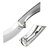  KI3673A2 Couteau Kizer Dawn Silver - Lame Cleaver Acier S35VN - Manche Titane - Sécurité Frame Lock - Livraison Gratuite