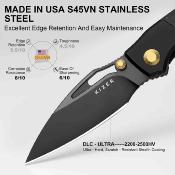 KI3746A2 Kizer Shrike – Couteau pliant Frame Lock Lame Acier CPM S45VN Satin Manche Titanium & Fat Carbon Camo Gold - Livraison Gratuite