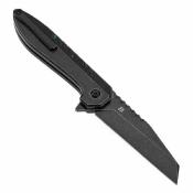 T1093F2 Kansept Kosame | Couteau Pliant | Lame Wharncliffe Acier 154CM Blackwash | Manche Titane Noir + FCarbone Bleu | Button Lock - Livraison Gratuite