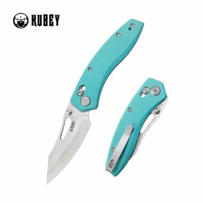 KUB421B Kubey Caiman – Couteau pliant EDC lame San Mai M2 Satin Clip Point Manche G10 Tiffany Blue Crossbar Lock – Livraison Gratuite
