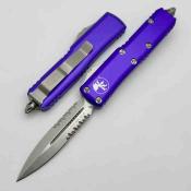 MCT23211PU Microtech UTX-85 D/E OTF – Couteau Automatique Double Action Lame Dague Acier Premium Serrated – Manche Alu Violet USA – Livraison Gratuite
