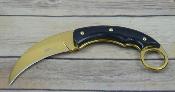 MT2084GD Karambit MTech Lame Hawkbill Acier 3Cr13 | Finition Dorée | Manche Pakkawood Noir Étui Nylon - Livraison Gratuite