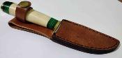 PA2034447 Couteau Skinner Green Mosaic Hunter Lame Acier Inox Satin Manche Camel Bone & Green Wood Housse Cuir - Livraison Gratuite 