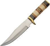 PA203496 Couteau de Chasse Ring Bone Hunter Lame Acier Inox Etui Cuir - Livraison Gratuite