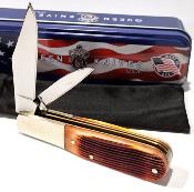 QAWB281 Couteau Queen Barlow Lame Clip/Spear Acier 1095HC Manche Os Amber Winterbottom Slip Joint - Livraison Gratuite