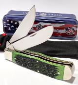 QGPSB206L Couteau Queen Cutlery 2 Lames Lame Clip/Spey Acier 1095 Manche Os Vert Liner Lock - Livraison Gratuite