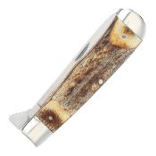 QGSH206L Queen USA Jumbo Linerlock Trapper Stag – Couteau Pliant Traditionnel Clip & Spey Lame Acier 1095 Carbone Manche Bois de Cerf - Livraison Gratuite