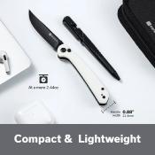 S250071 Sencut Skelfin White | Lame Clip Point Acier 9Cr18MoV Manche G10 | Button Lock | Roulement Céramique - Livraison Gratuite