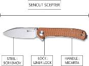 SA03D Couteau SENCUT Scepter Brown Micarta Lame Acier 9Cr18MOB - Livraison Gratuite