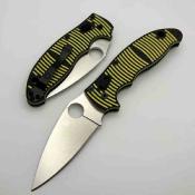 SC101GBKYLMCP2 — Couteau Spyderco Manix 2 Salt USA Lame Acier CPM-MagnaCut Leaf-Shaped Manche G10 Jaune et Noir Ball Bearing Lock - Livraison Gratuite
