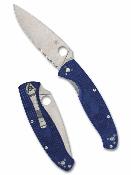 SC142PSBL — Couteau Spyderco Resilience Lame Acier CPM-S35VN Drop Point Partiellement Dentelée Satinée Manche FRN Bleu Liner Lock - Livraison Gratuite