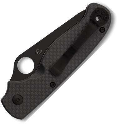 SC275CFPSBK — Couteau Spyderco ButtonUp Lame Acier 8Cr13MoV Clip Point Noir Manche Carbone / G-10 Button Lock - Livraison Gratuite