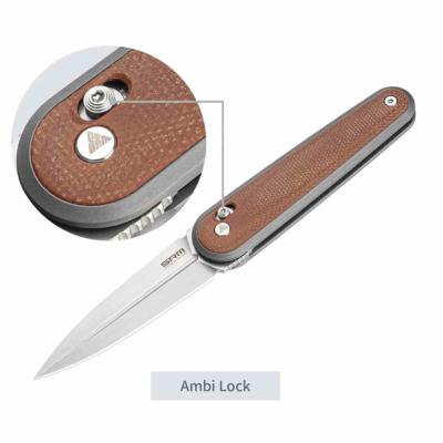SRM251MBMN SRM Twin 251MB-MN – Couteau Pliant Lame Spear Point Acier N690 8,6 cm Satin – Manche Micarta Marron – Ambi Lock – Livraison Gratuite